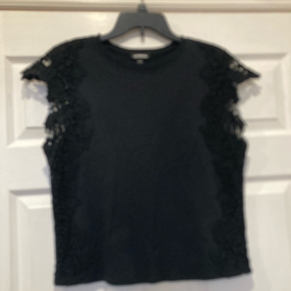 Express Tops - Express Black Lace Accent Short Sleeve Top